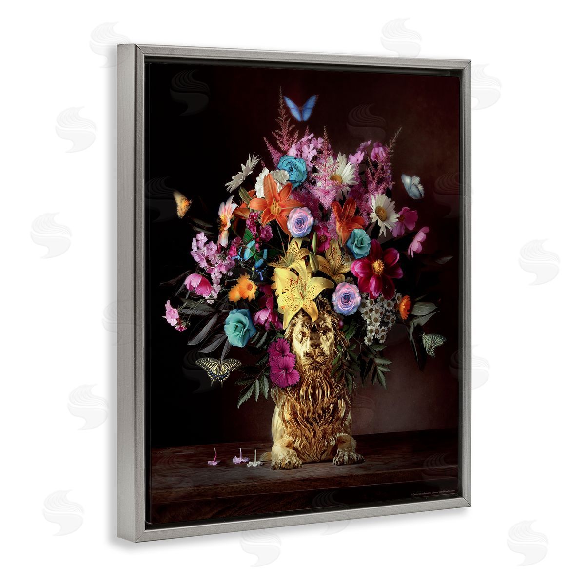 Reinders Bouquet in Dog Vase Gray Floating Frame Canvas Wall Art Print
