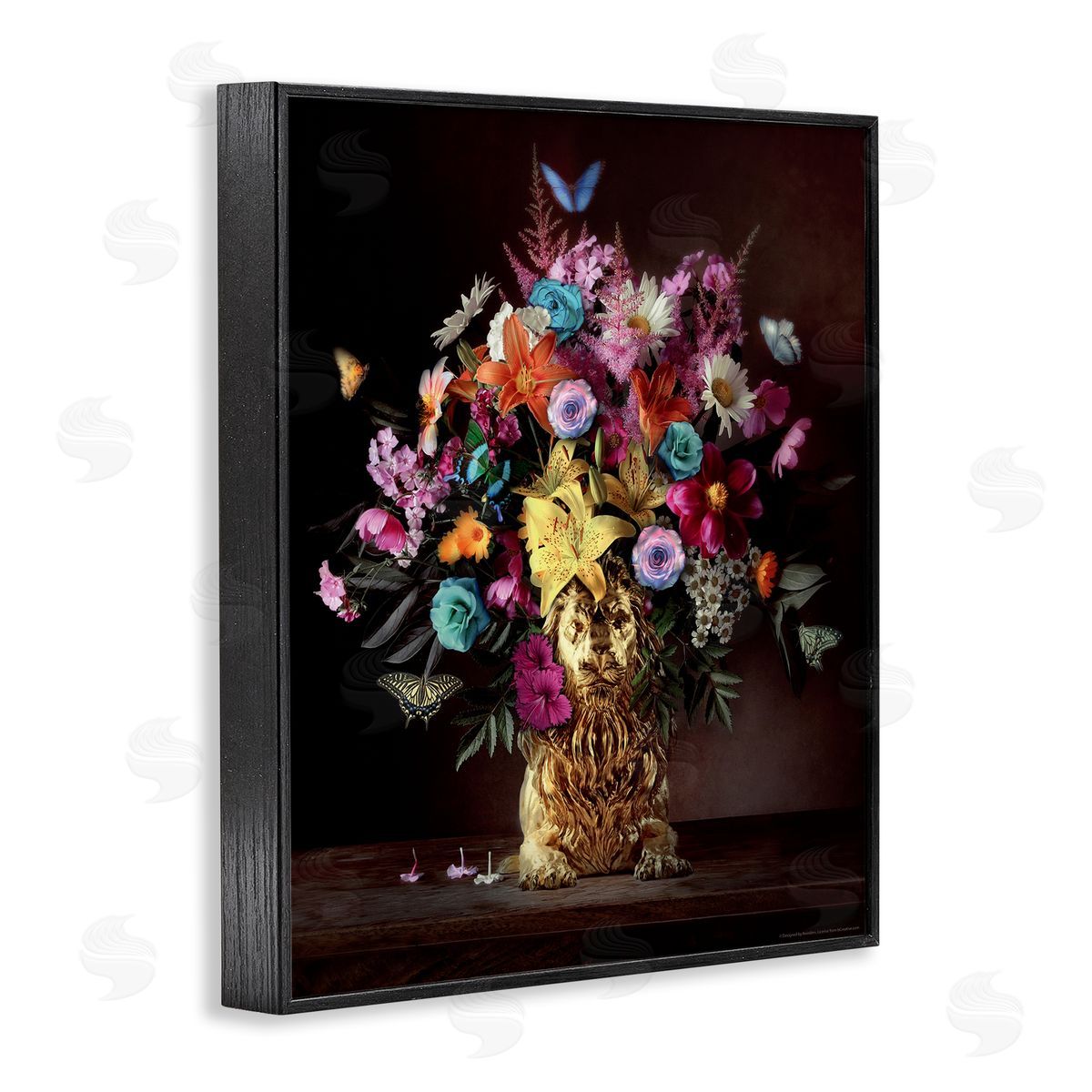 Reinders Bouquet in Dog Vase Black Framed Giclee Wall Art Print