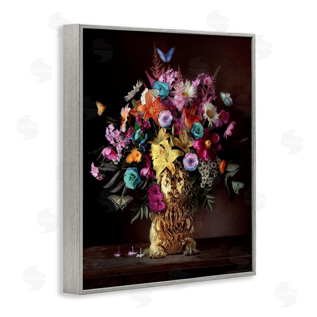Reinders Bouquet in Dog Vase Gray Framed Giclee Wall Art Print