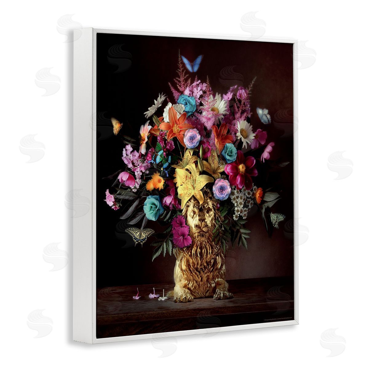 Reinders Bouquet in Dog Vase White Framed Giclee Wall Art Print