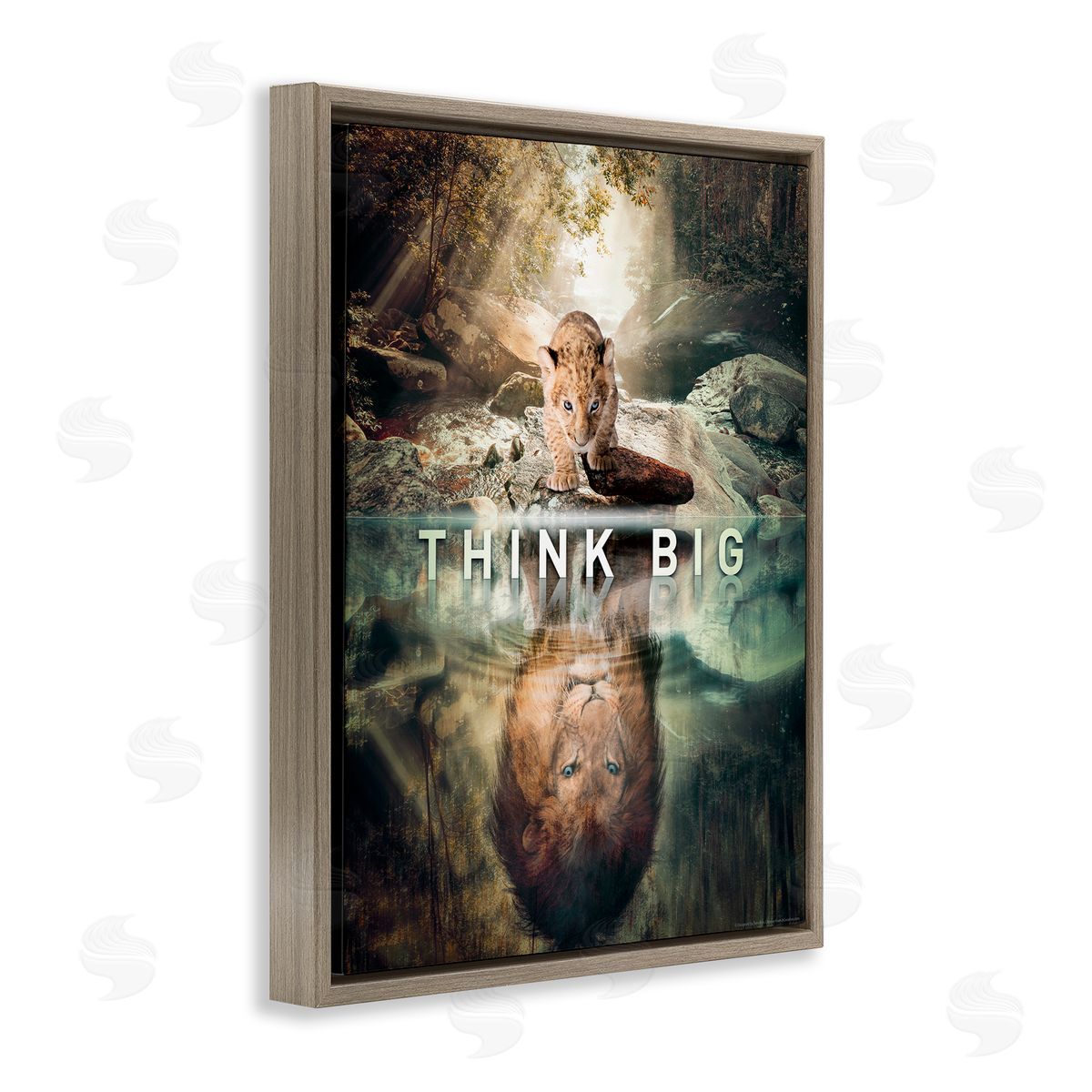 Reinders Think Big Lion & Cub Brown Floating Frame Canvas Wall Art Print