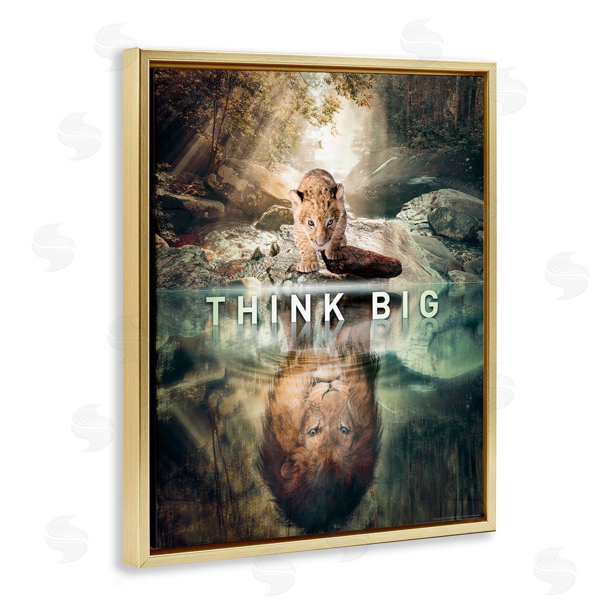 Reinders Think Big Lion & Cub Gold Floating Frame Canvas Wall Art Print