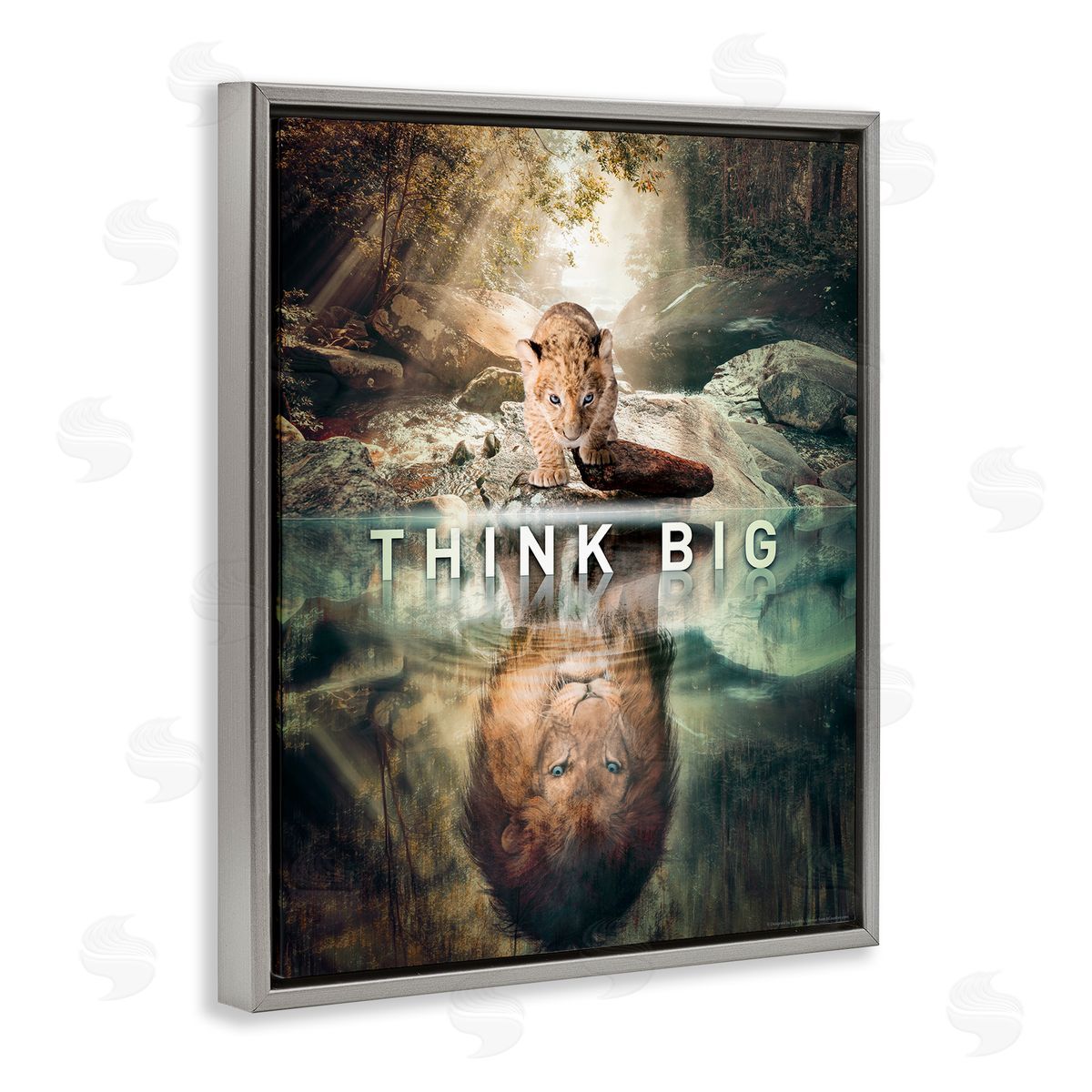 Reinders Think Big Lion & Cub Gray Floating Frame Canvas Wall Art Print