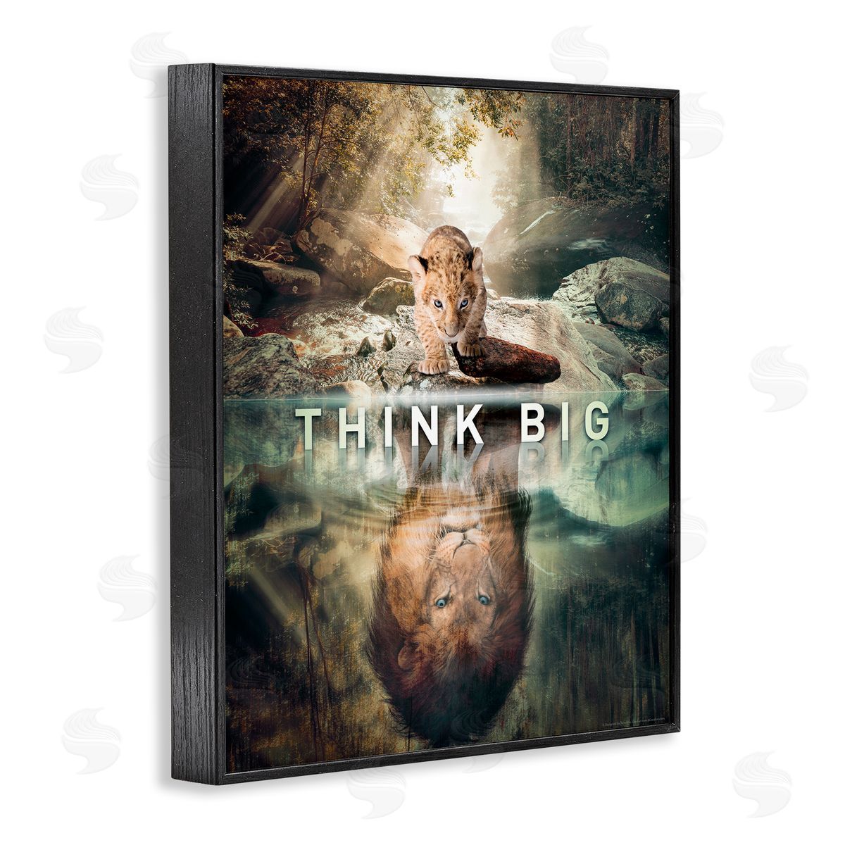 Reinders Think Big Lion & Cub Black Framed Giclee Wall Art Print