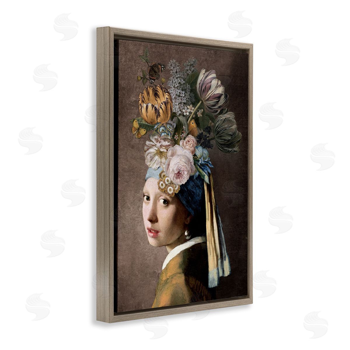 Reinders Classic with Vintage Blooms Brown Floating Frame Canvas Wall Art Print