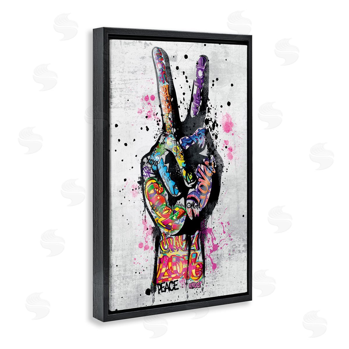 Reinders Urban Tattooed Peace Hand Black Floating Frame Canvas Wall Art Print