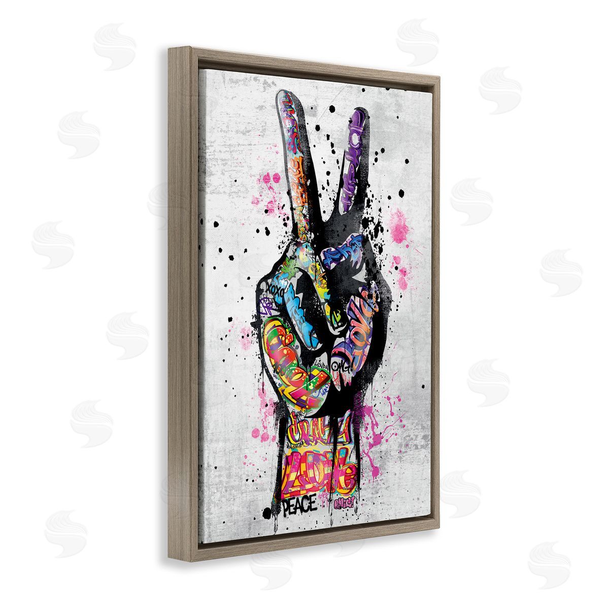 Reinders Urban Tattooed Peace Hand Brown Floating Frame Canvas Wall Art Print