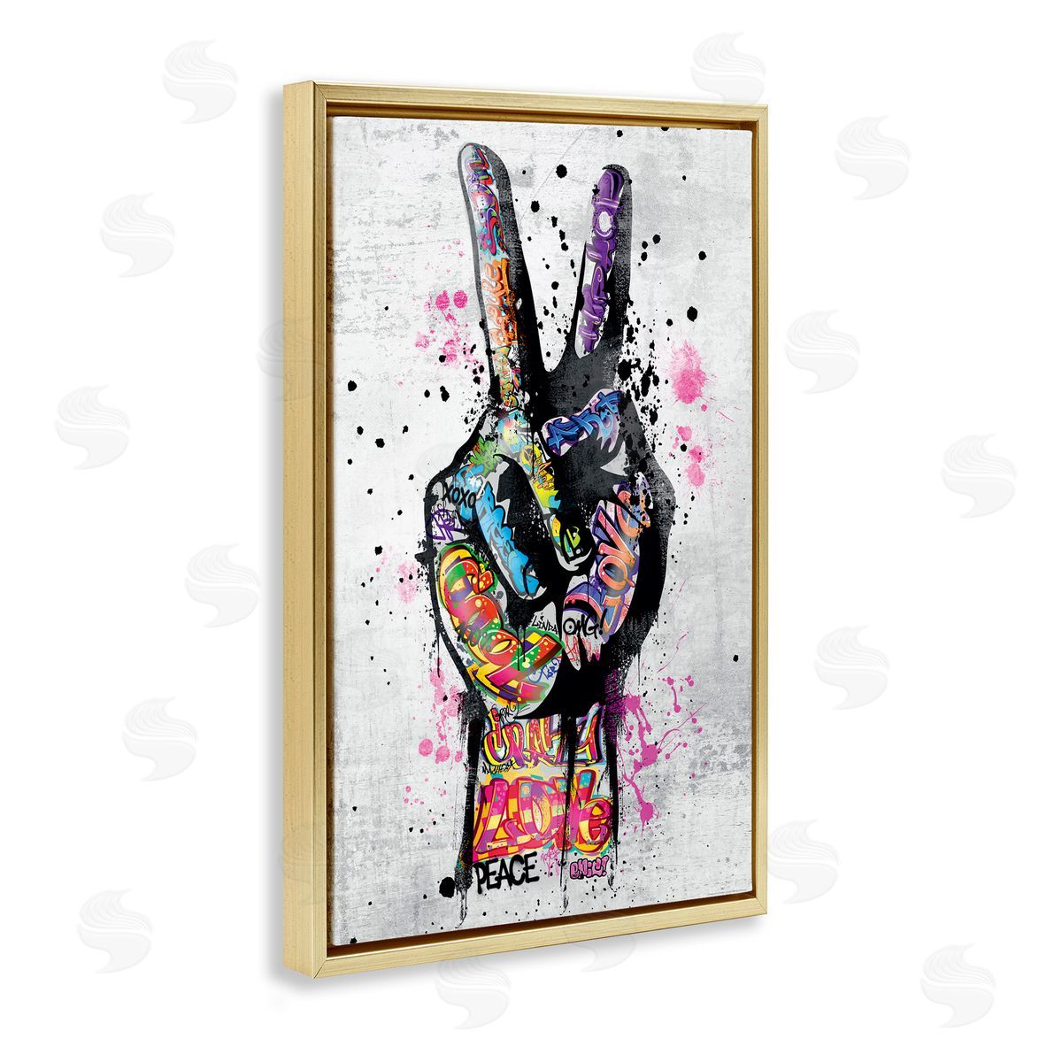 Reinders Urban Tattooed Peace Hand Gold Floating Frame Canvas Wall Art Print