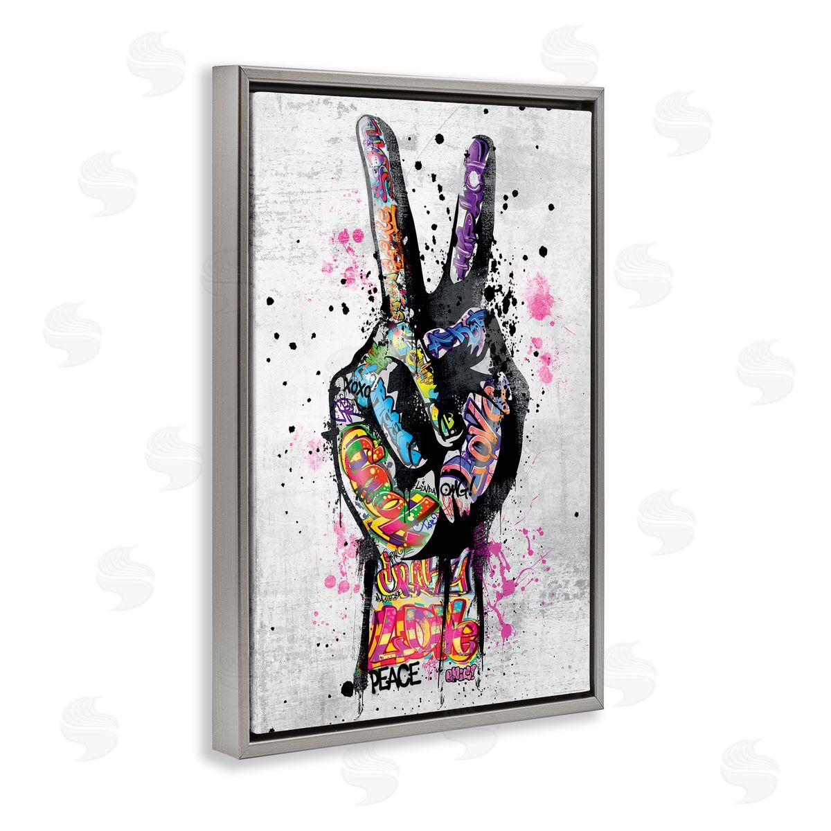 Reinders Urban Tattooed Peace Hand Gray Floating Frame Canvas Wall Art Print