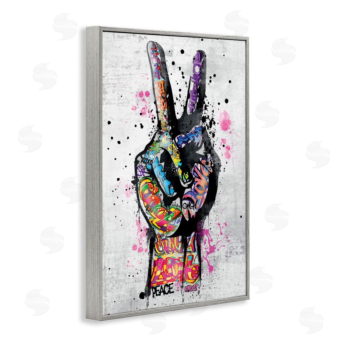 Reinders Urban Tattooed Peace Hand Gray Framed Giclee Wall Art Print