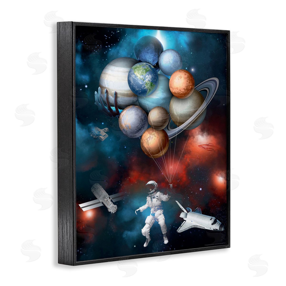Reinders Planet Balloons in Space Black Framed Giclee Wall Art Print