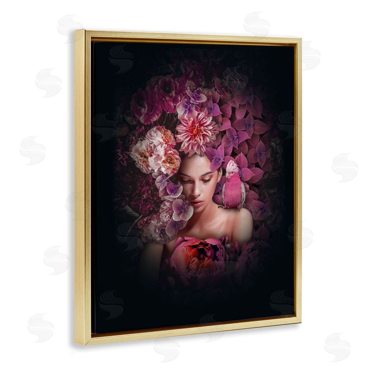 Reinders Circular Flowers Woman Gold Floating Frame Canvas Wall Art Print