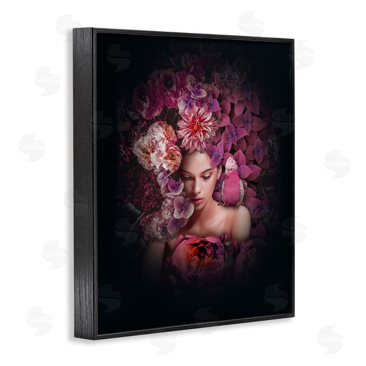 Reinders Circular Flowers Woman Black Framed Giclee Wall Art Print