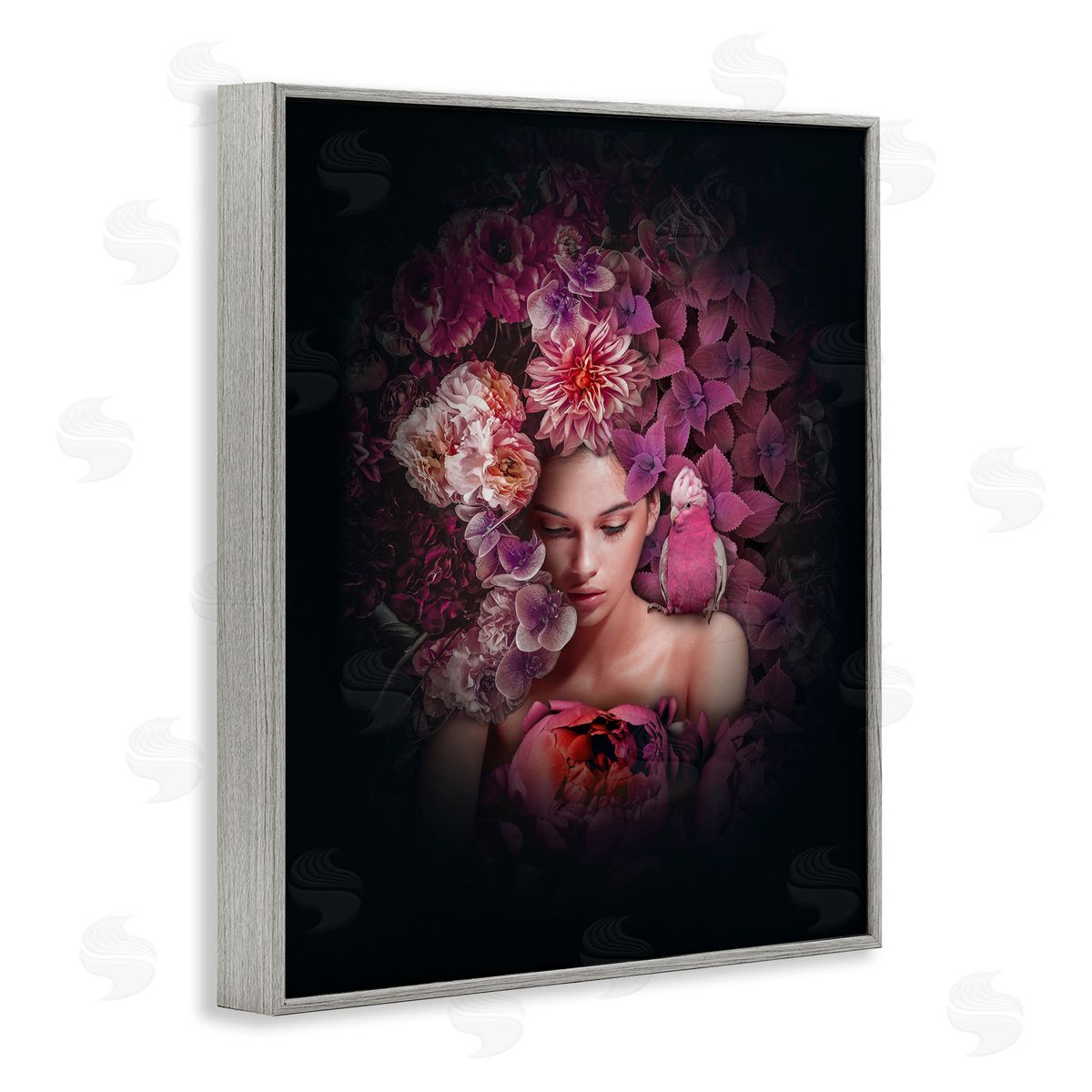 Reinders Circular Flowers Woman Gray Framed Giclee Wall Art Print