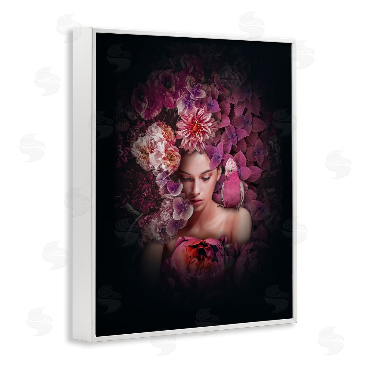 Reinders Circular Flowers Woman White Framed Giclee Wall Art Print