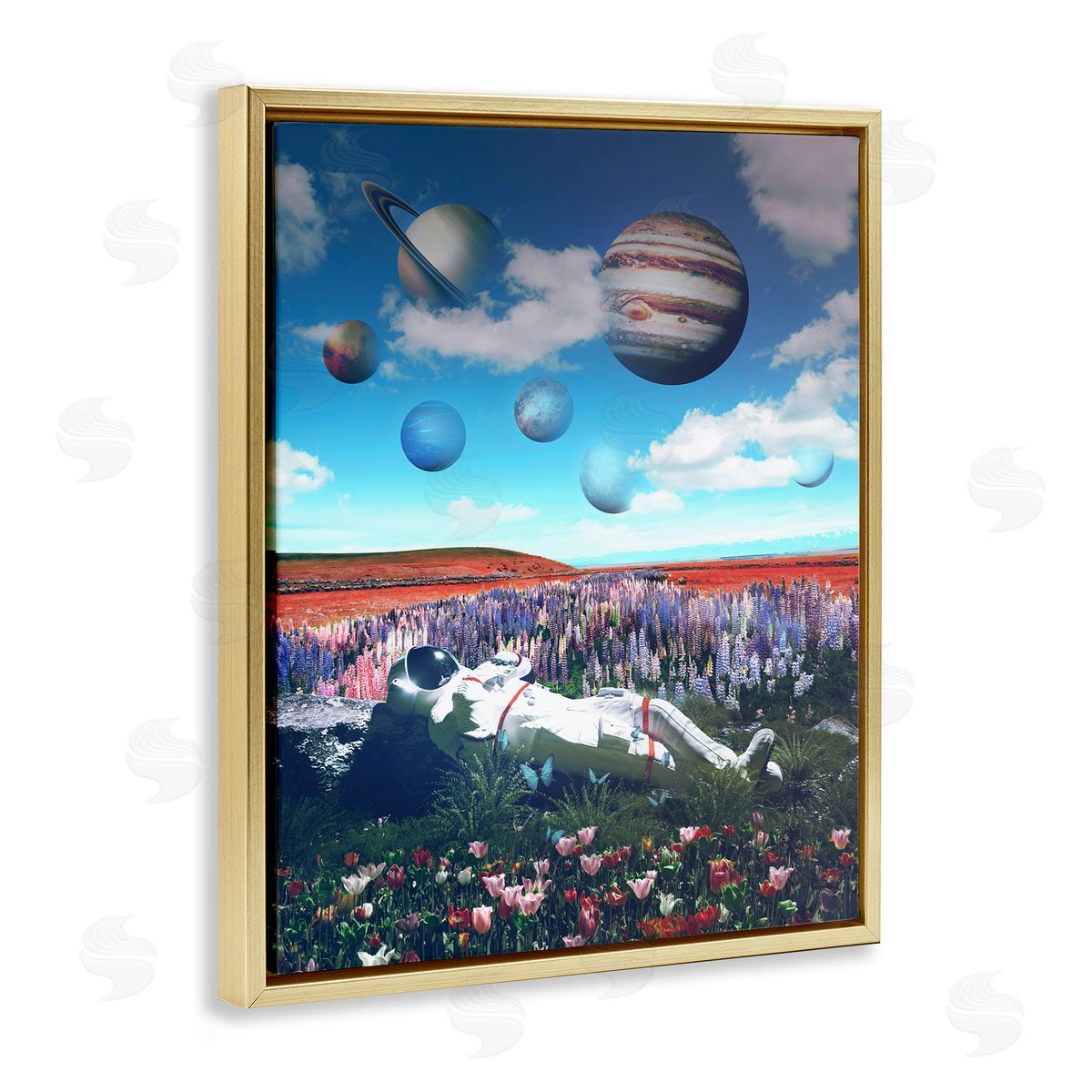 Reinders Astronaut & Overhead Planets Gold Floating Frame Canvas Wall Art Print