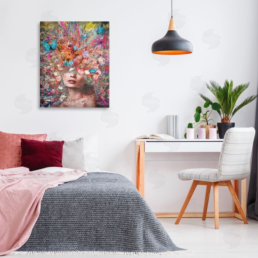Reinders Abstract Painterly Floral Face Canvas Wall Art Print in Room