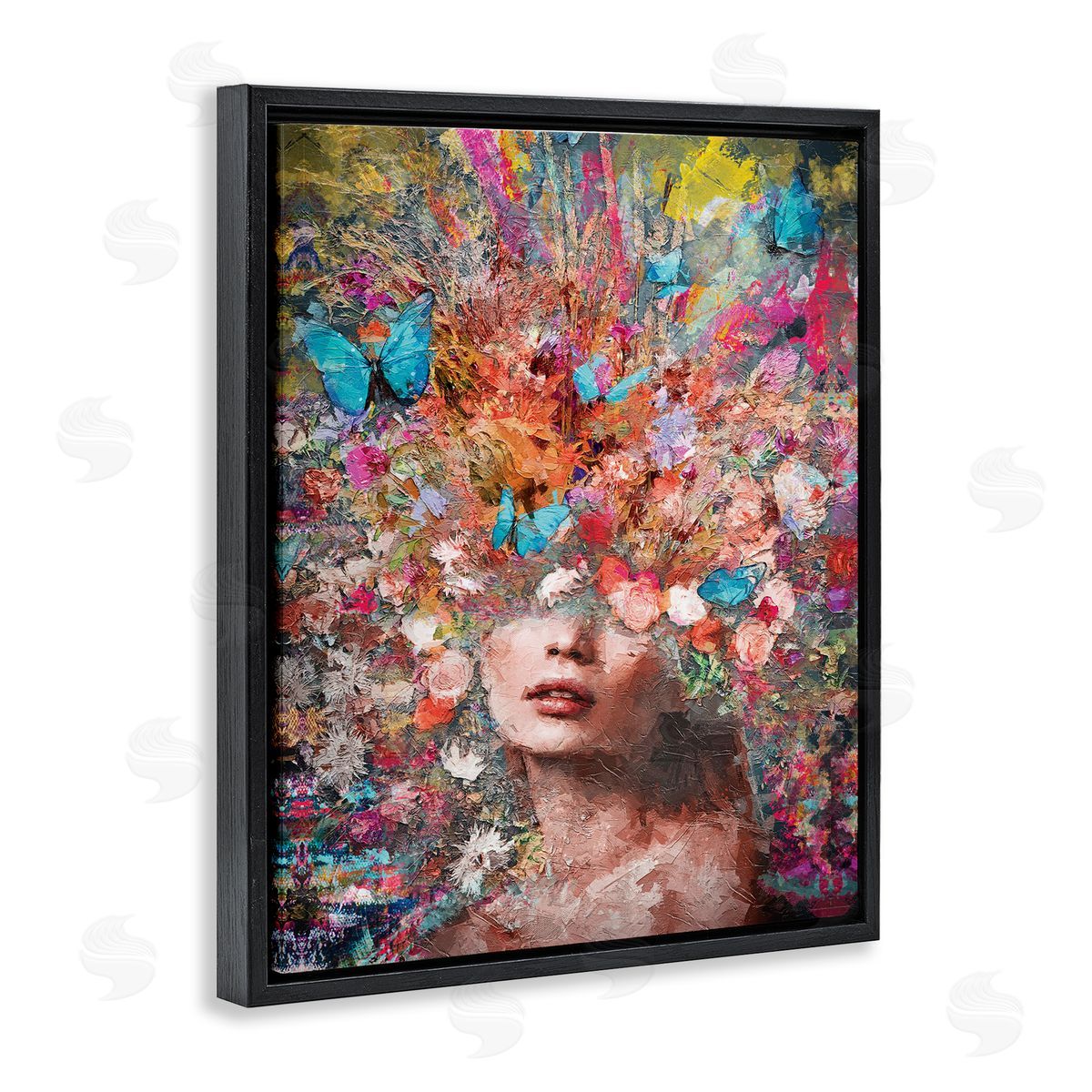 Reinders Abstract Painterly Floral Face Black Floating Frame Canvas Wall Art Print