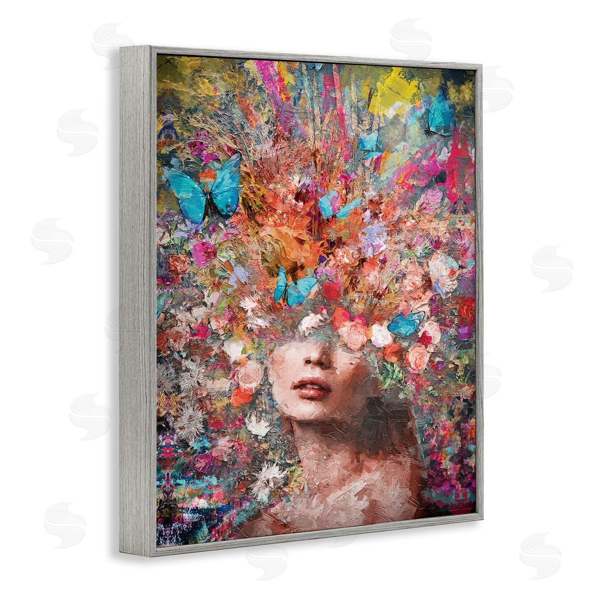 Reinders Abstract Painterly Floral Face Gray Framed Giclee Wall Art Print