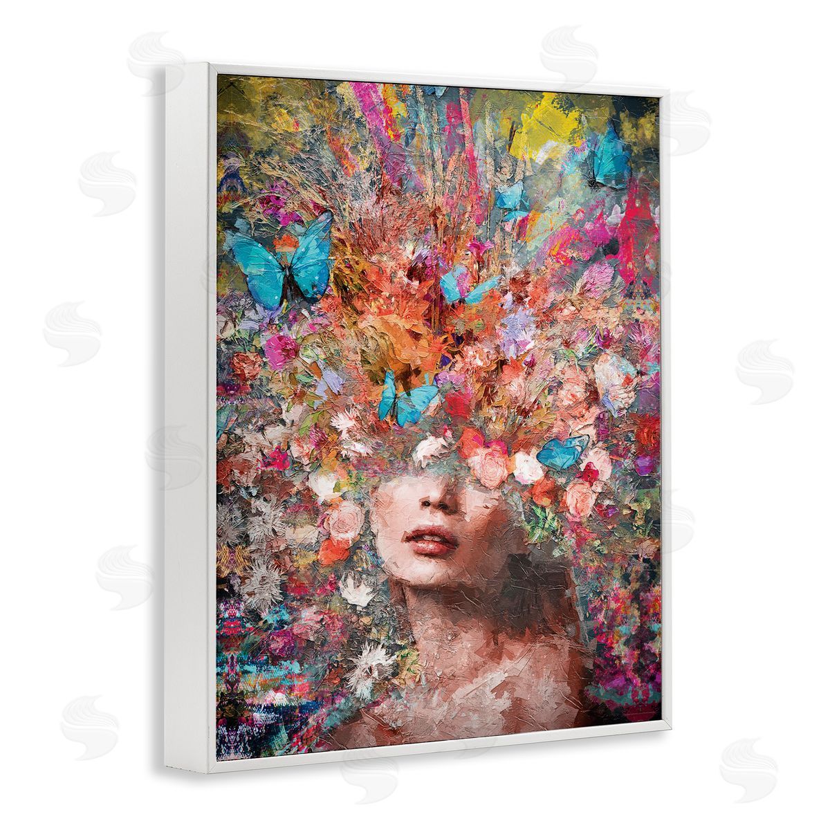Reinders Abstract Painterly Floral Face White Framed Giclee Wall Art Print