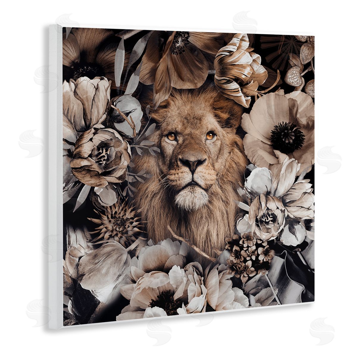 Reinders Mixed Flowers & Lion Wooden Wall Plaque Art Print