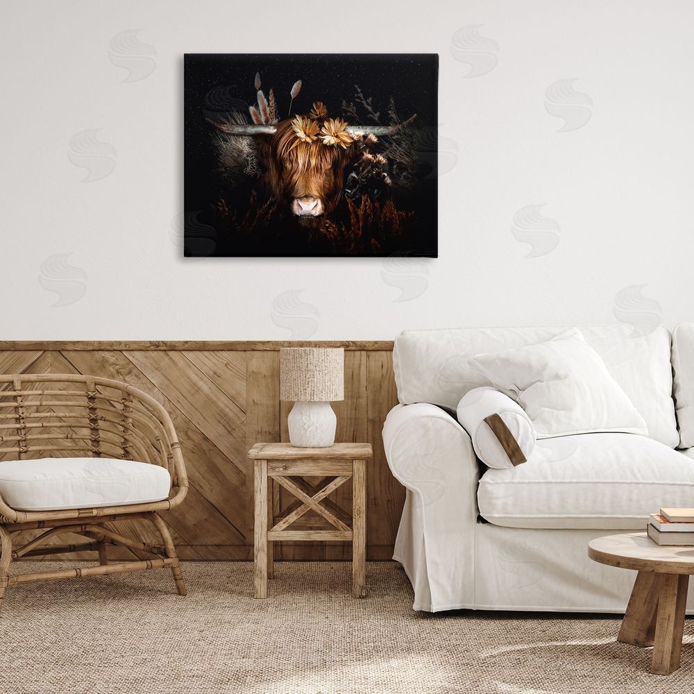 Reinders Shadowed Cattle & Botanicals Canvas Wall Art Print in Room