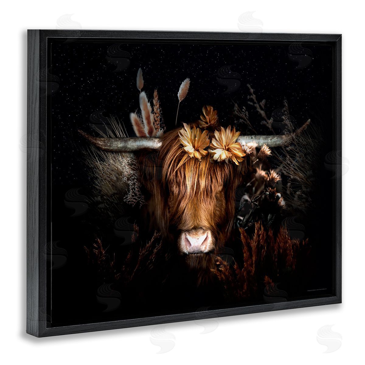 Reinders Shadowed Cattle & Botanicals Black Floating Frame Canvas Wall Art Print