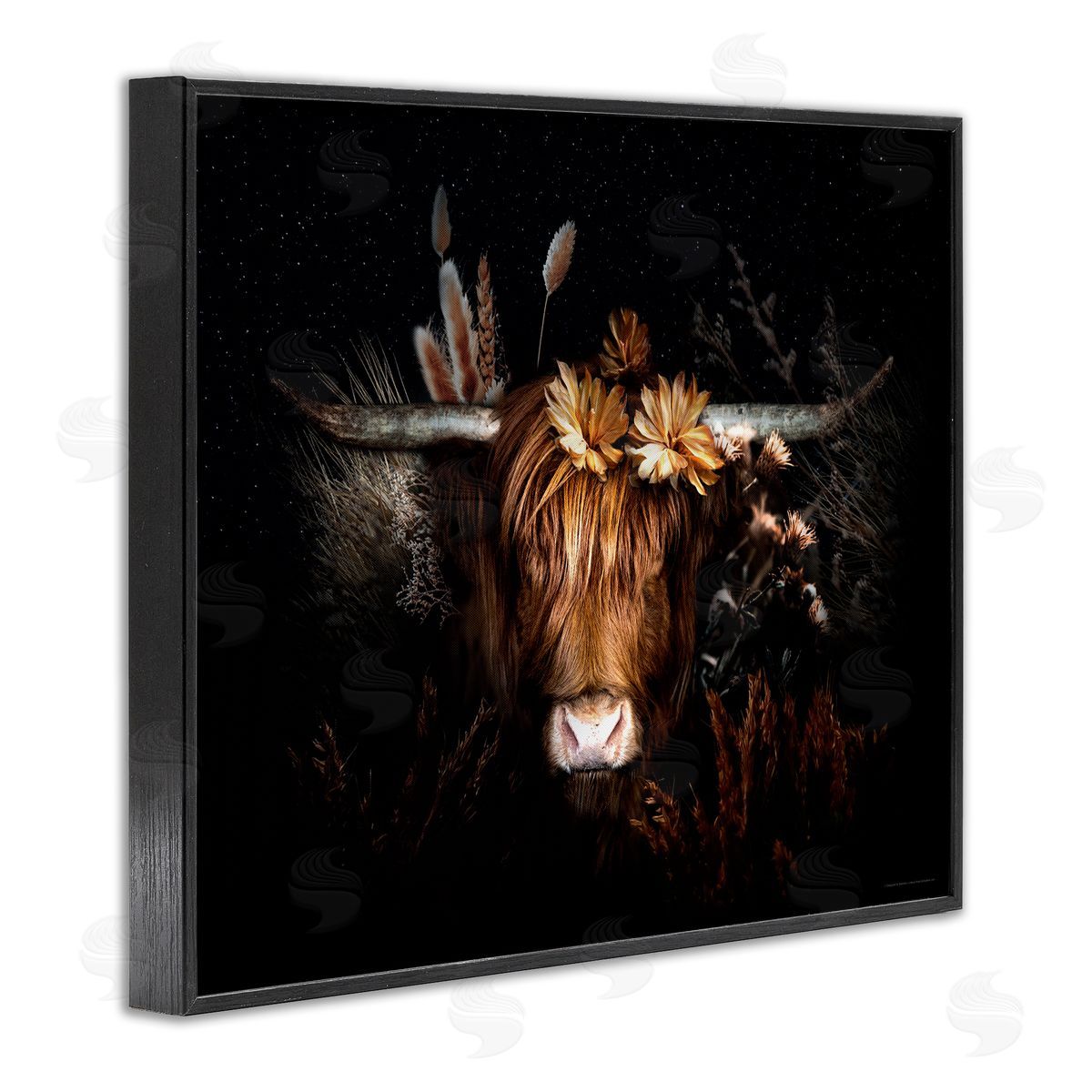 Reinders Shadowed Cattle & Botanicals Black Framed Giclee Wall Art Print