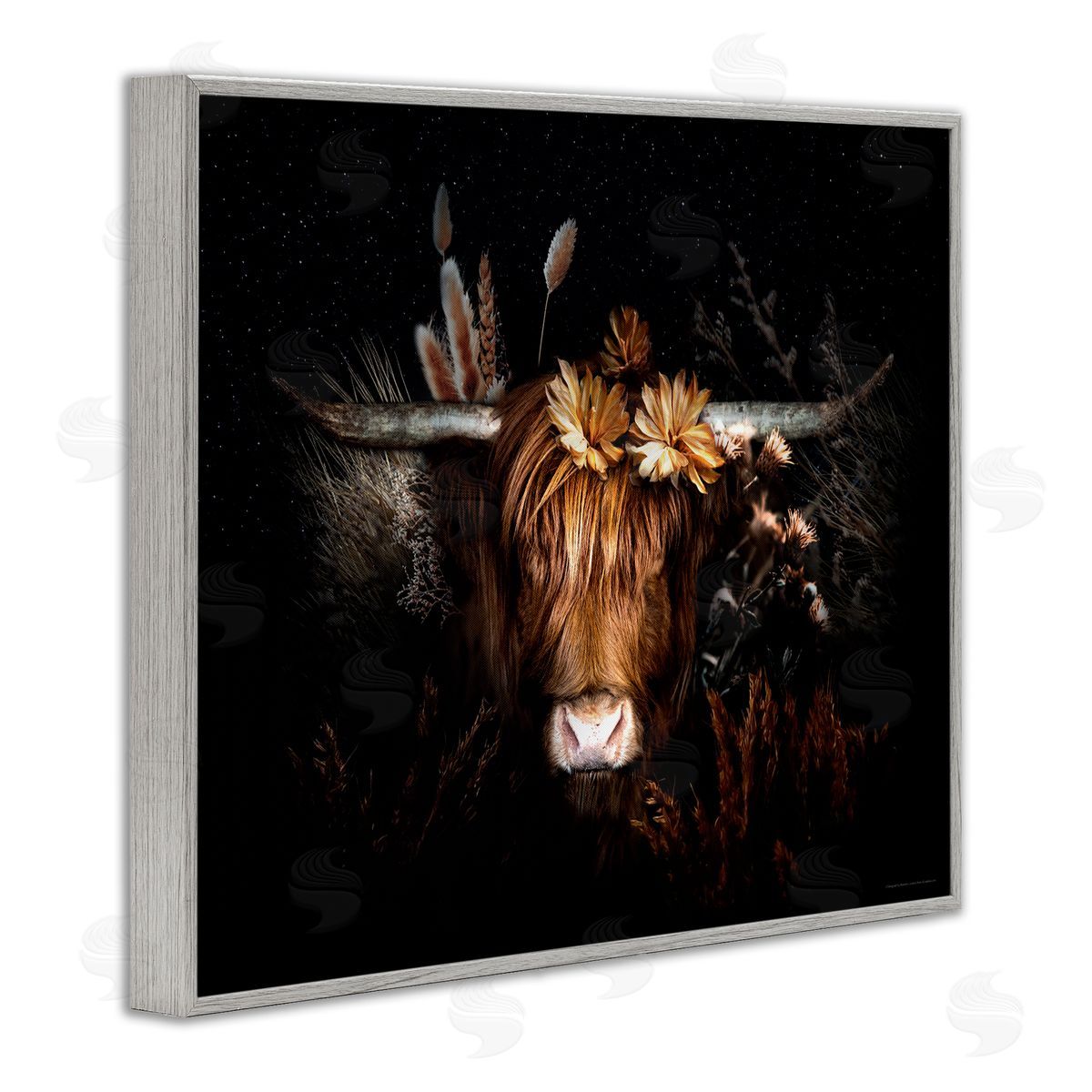Reinders Shadowed Cattle & Botanicals Gray Framed Giclee Wall Art Print