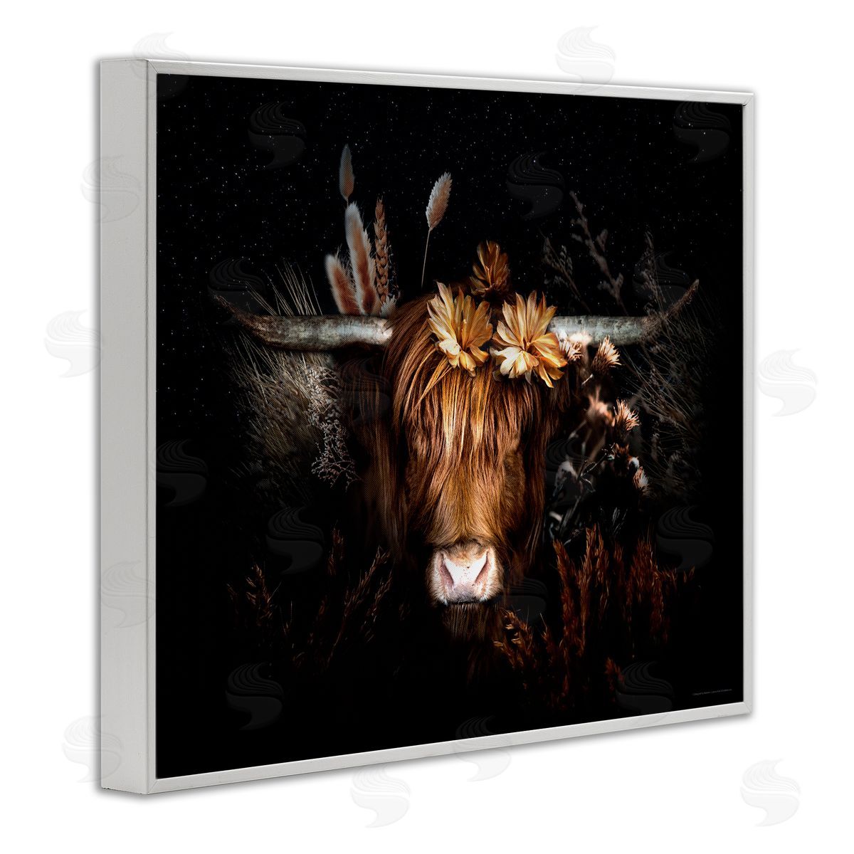 Reinders Shadowed Cattle & Botanicals White Framed Giclee Wall Art Print
