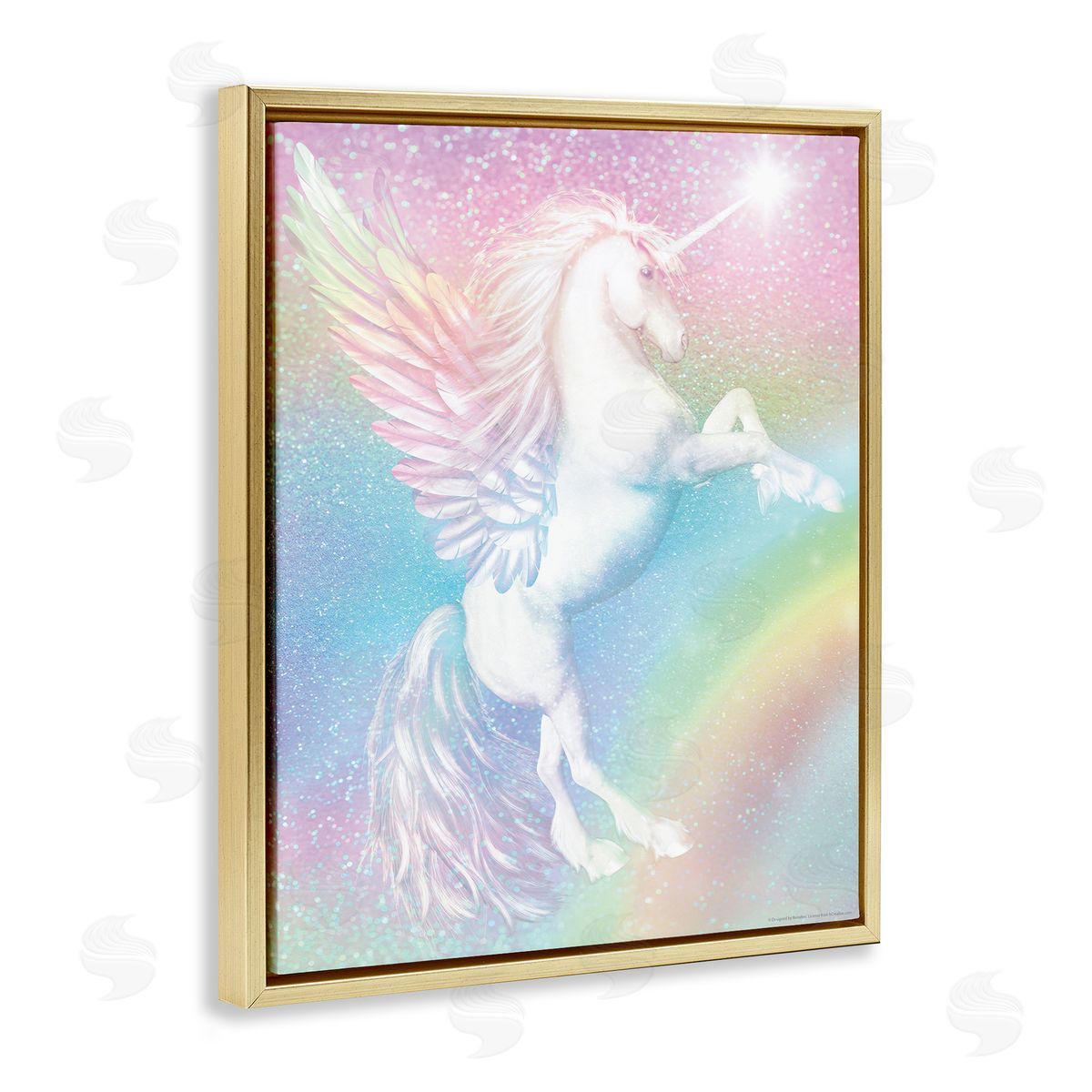 Reinders Pastel Glitz Unicorn Gold Floating Frame Canvas Wall Art Print