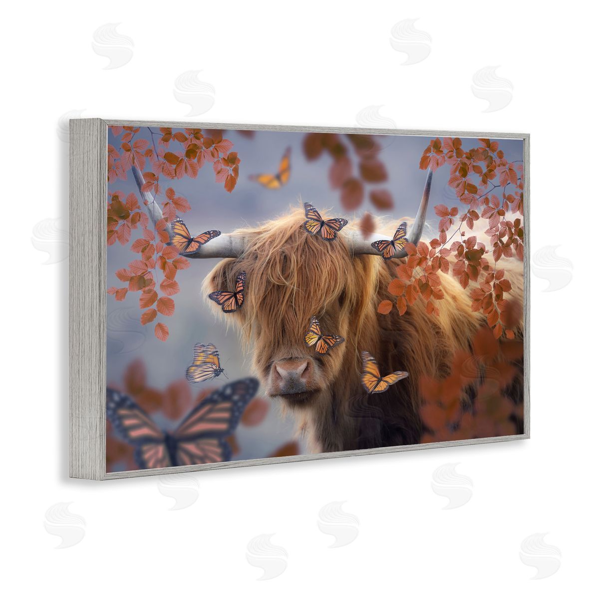 Reinders Monarch Butterflies & Cattle Gray Framed Giclee Wall Art Print