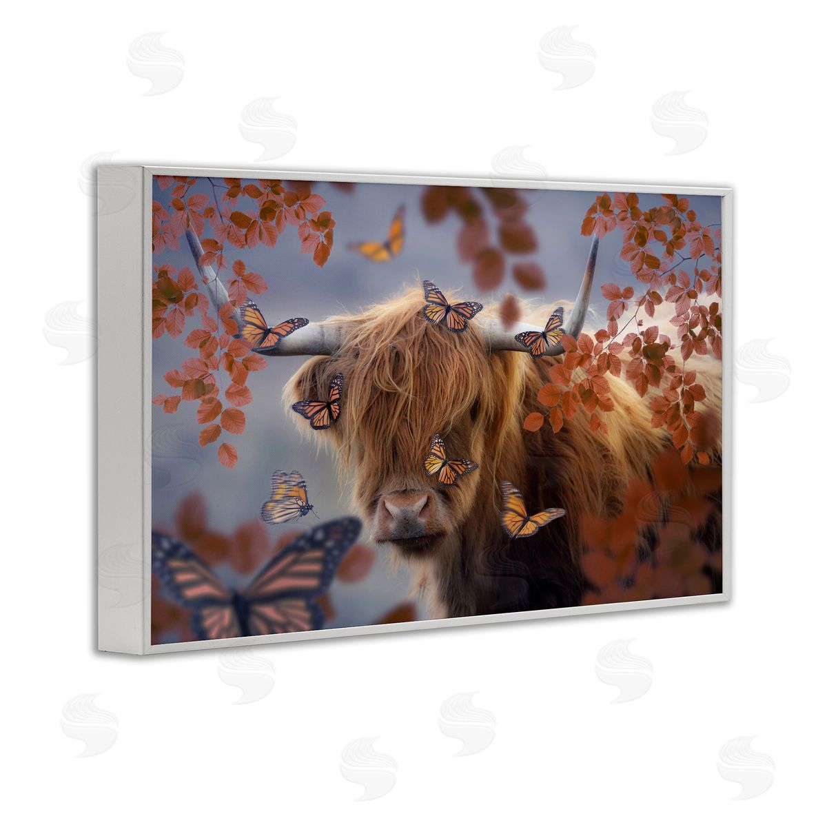 Reinders Monarch Butterflies & Cattle White Framed Giclee Wall Art Print