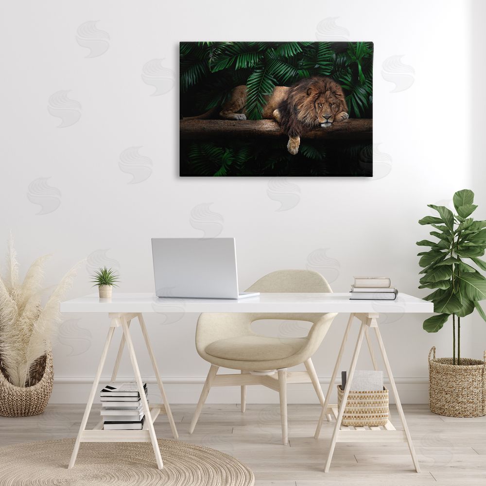 Reinders Lion on Tropical Branch Canvas Wall Art Print in Room