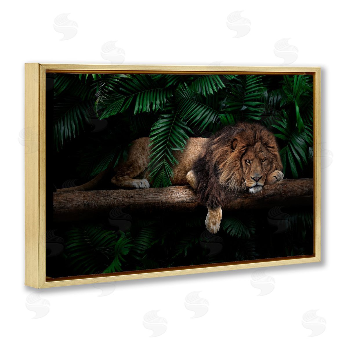 Reinders Lion on Tropical Branch Gold Floating Frame Canvas Wall Art Print