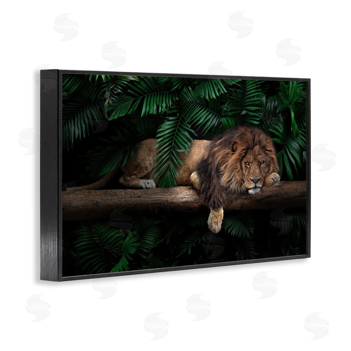 Reinders Lion on Tropical Branch Black Framed Giclee Wall Art Print