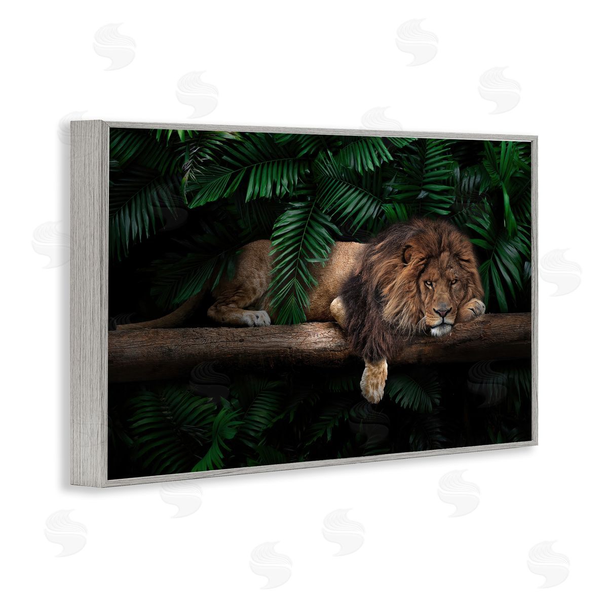 Reinders Lion on Tropical Branch Gray Framed Giclee Wall Art Print