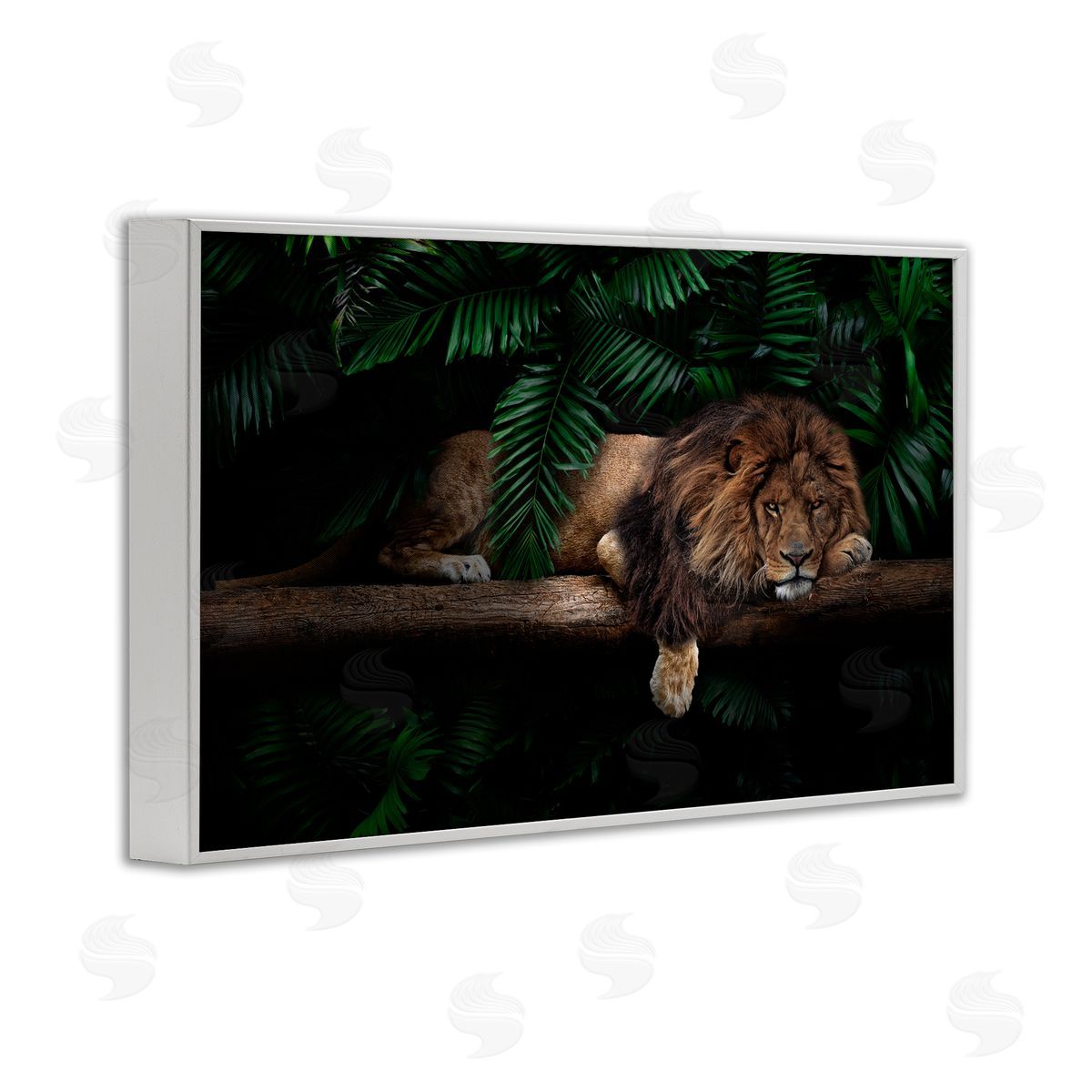 Reinders Lion on Tropical Branch White Framed Giclee Wall Art Print