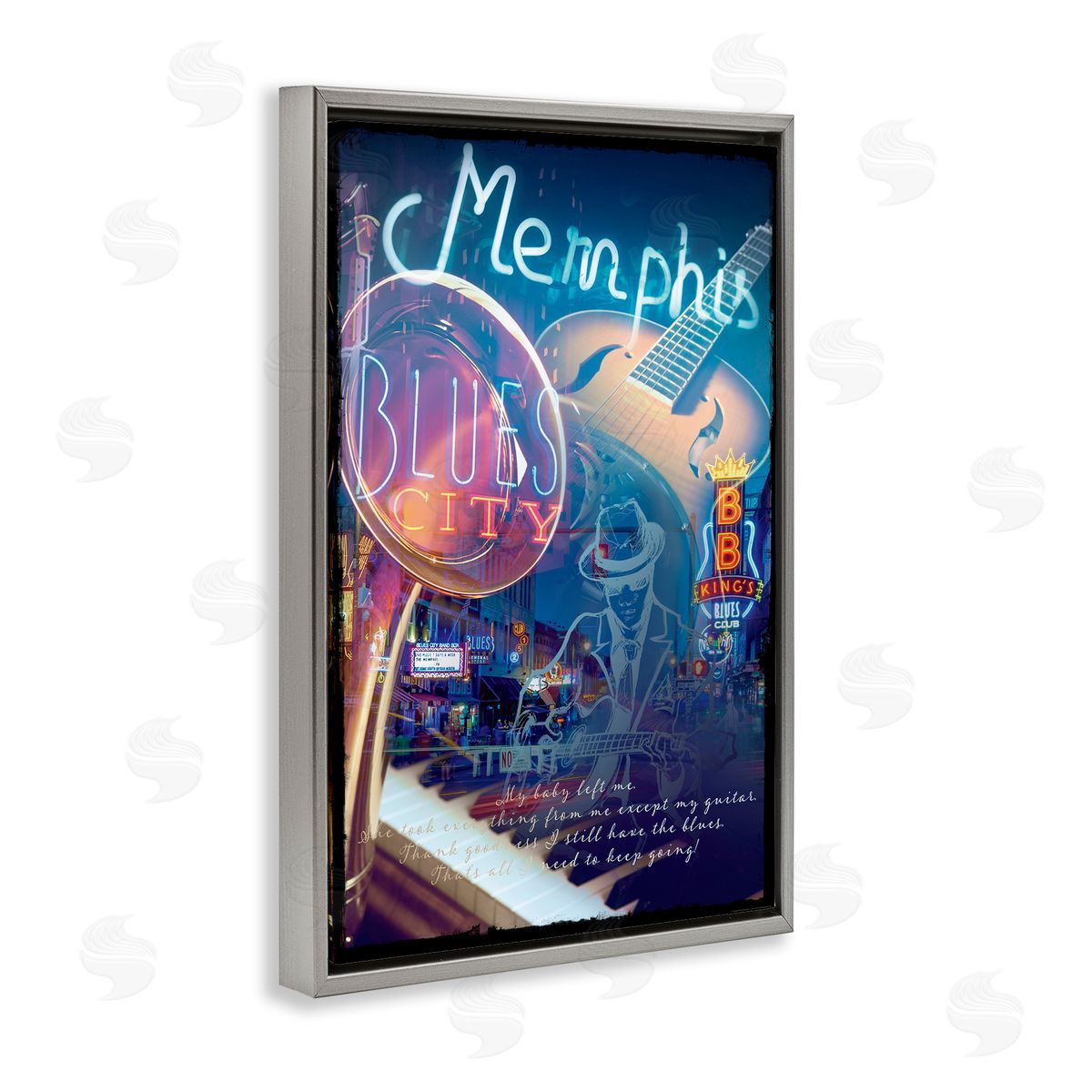 Reinders Memphis Blues City Gray Floating Frame Canvas Wall Art Print