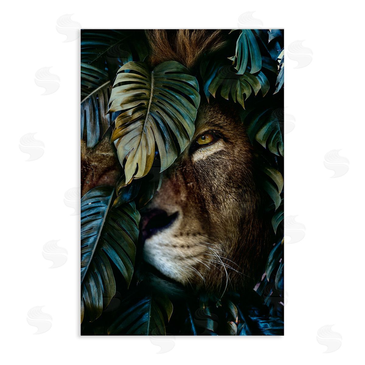 Reinders Lion Peering Monstera Leaves Canvas Wall Art Print