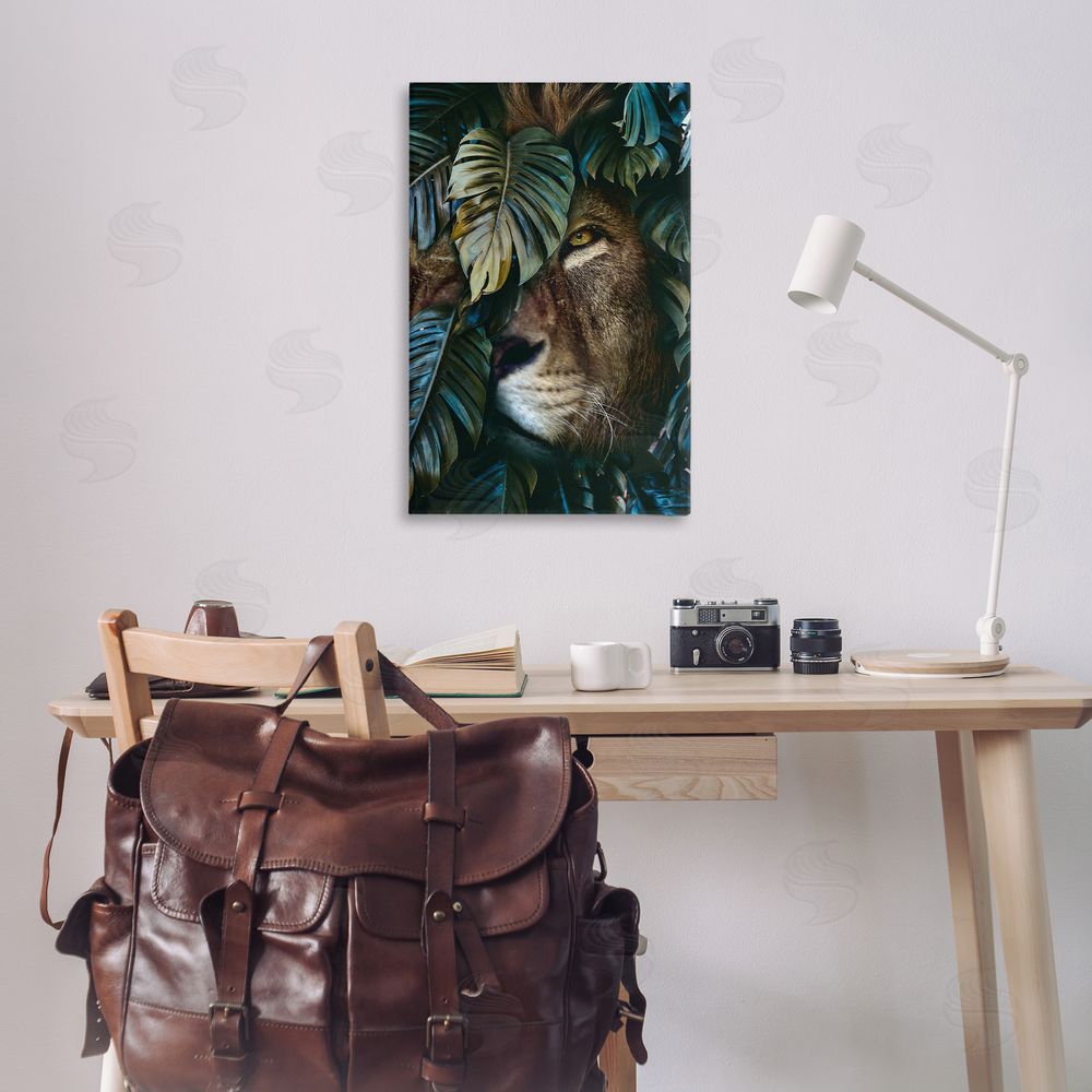 Reinders Lion Peering Monstera Leaves Canvas Wall Art Print in Room