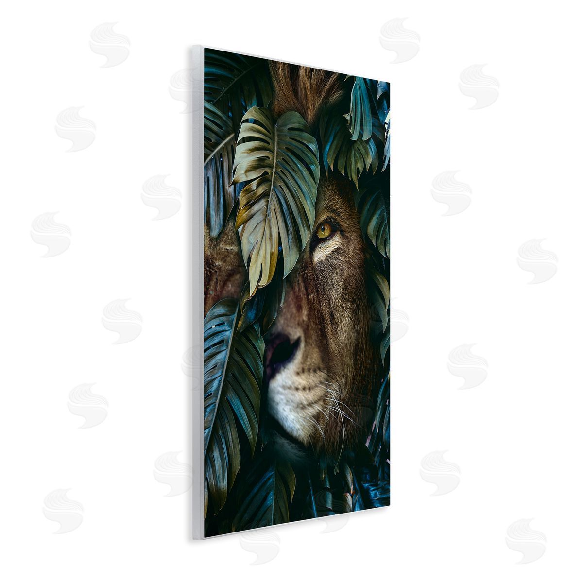 Reinders Lion Peering Monstera Leaves Wooden Wall Plaque Art Print