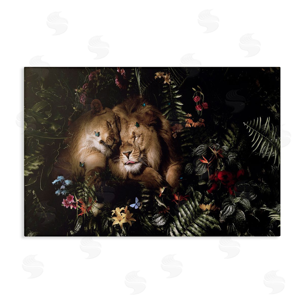 Reinders Cuddling Lions Among Leaves Canvas Wall Art Print