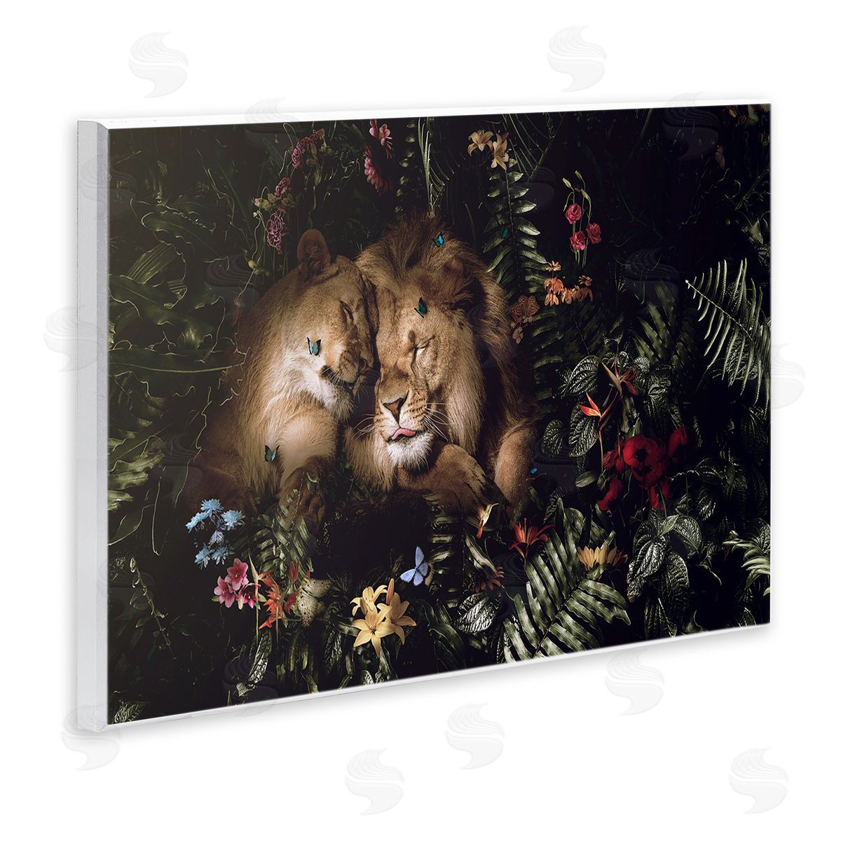 Reinders Cuddling Lions Among Leaves Wooden Wall Plaque Art Print