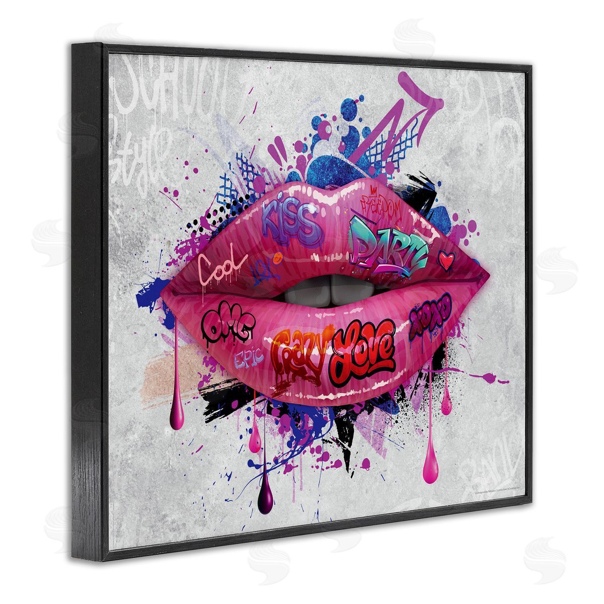 Reinders Urban Graffiti Lips Black Framed Giclee Wall Art Print