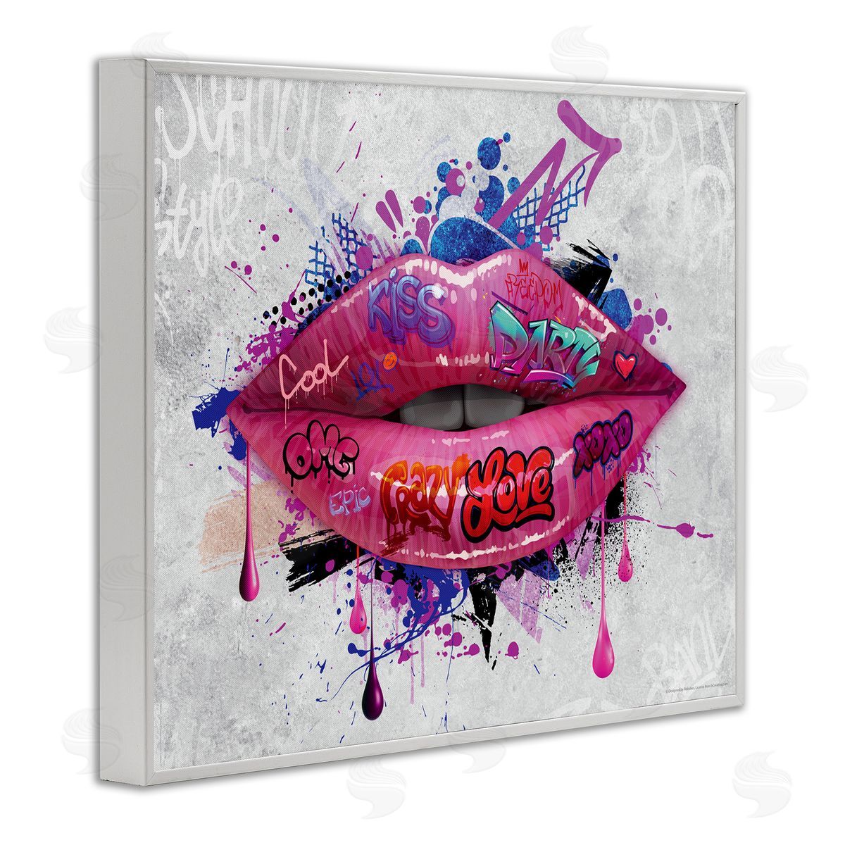 Reinders Urban Graffiti Lips White Framed Giclee Wall Art Print