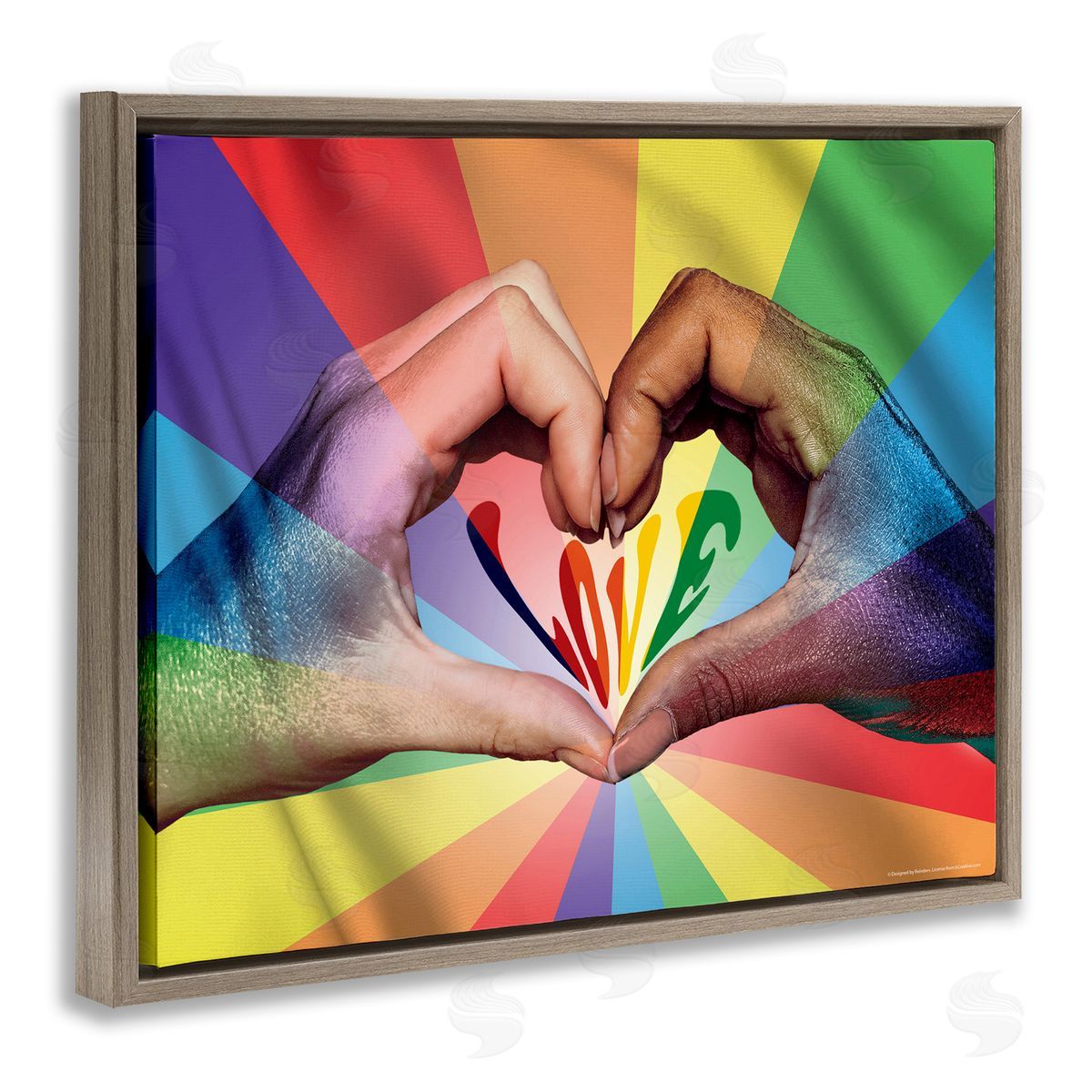 Reinders Rainbow Love Hands Symbol Brown Floating Frame Canvas Wall Art Print