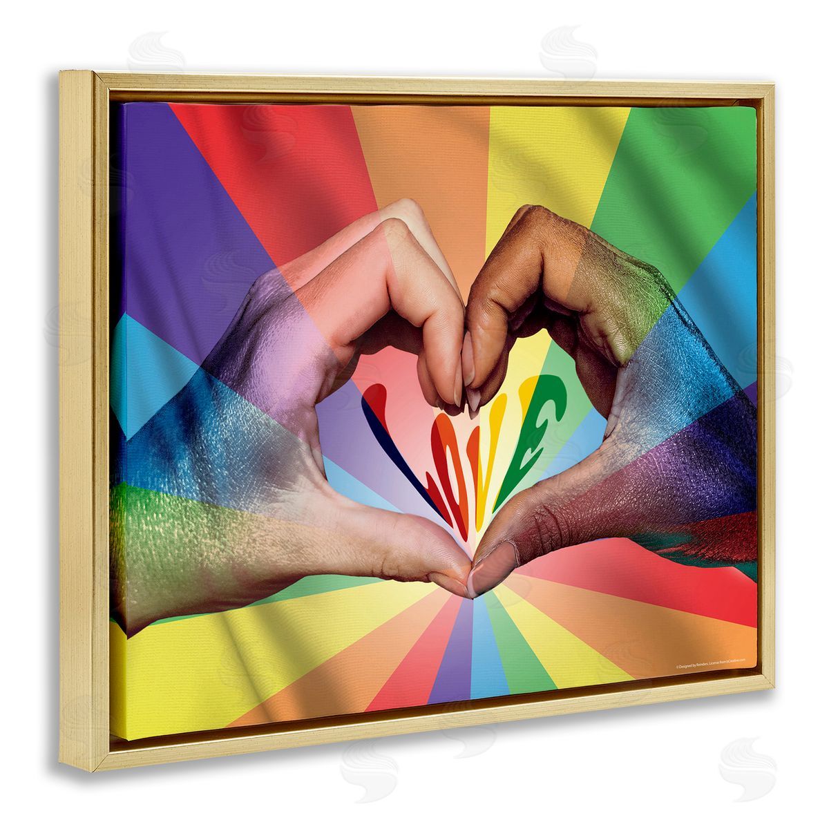 Reinders Rainbow Love Hands Symbol Gold Floating Frame Canvas Wall Art Print