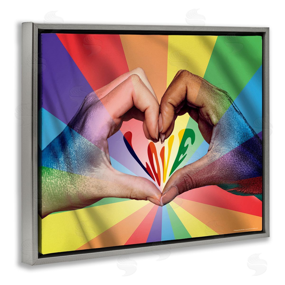 Reinders Rainbow Love Hands Symbol Gray Floating Frame Canvas Wall Art Print