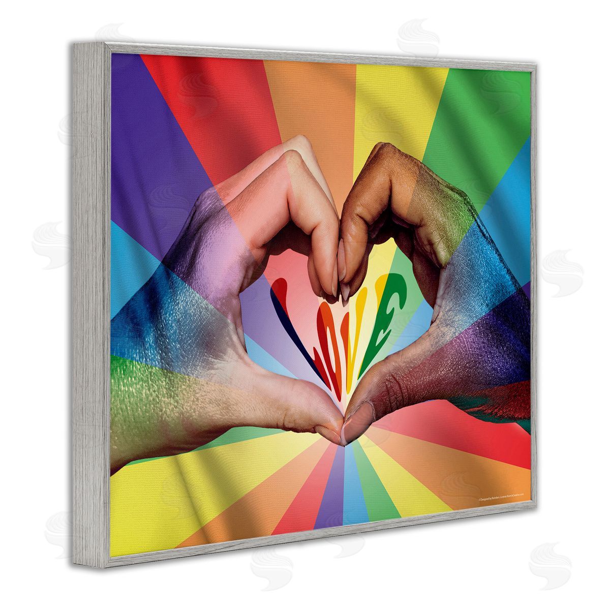 Reinders Rainbow Love Hands Symbol Gray Framed Giclee Wall Art Print